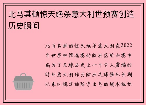 北马其顿惊天绝杀意大利世预赛创造历史瞬间
